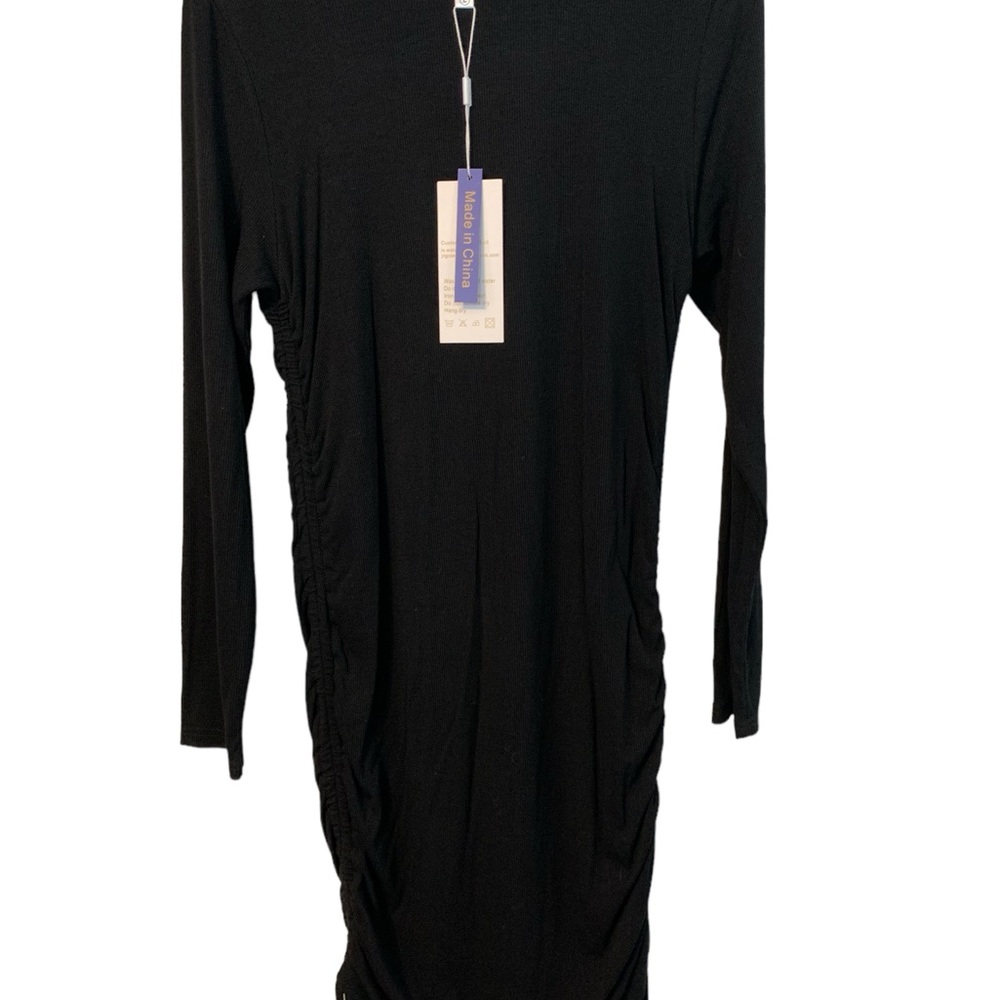 Yigc Black Long Sleeves Dress with Draw String Side Ties Size Large - Picture 4 of 7